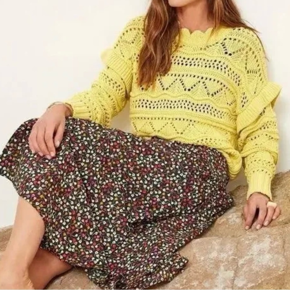 Joie Sweater ruffle detail with scallop neck in canary yellow - S